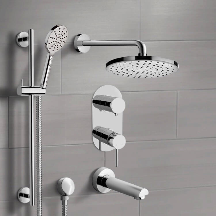 Remer TSR63-8 Chrome Tub and Shower Set With 8 Inch Rain Shower Head and Hand Shower